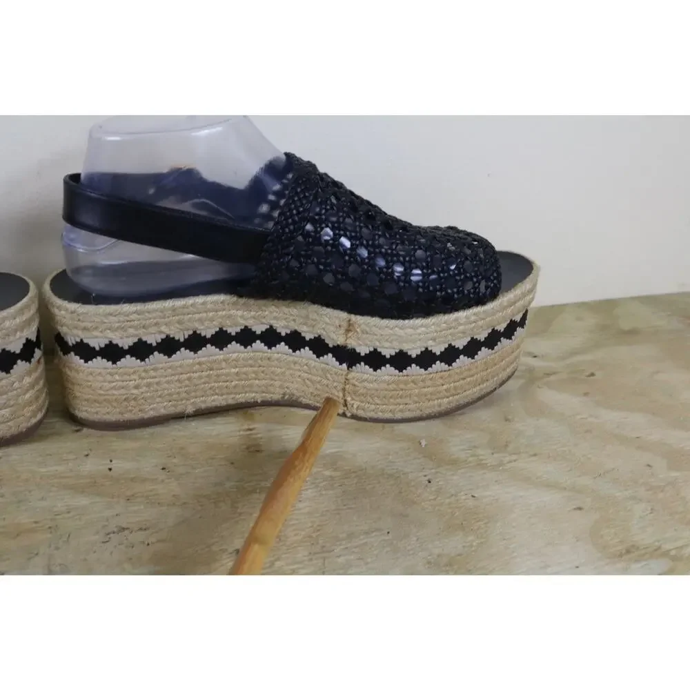 Tory Burch Shoes Womens 9.5M Black Leather Dandy Espadrille Platform Sandals
